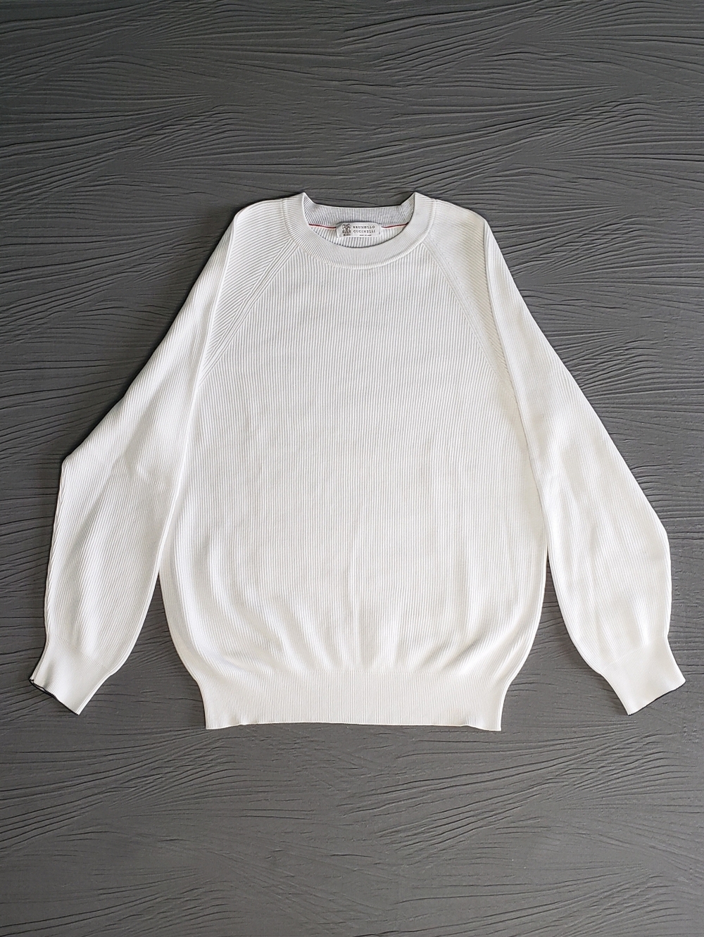 NWOT! BRUNELLO CUCINELLI Men's Ribbed Cotton Knitwear Sweater (L) White